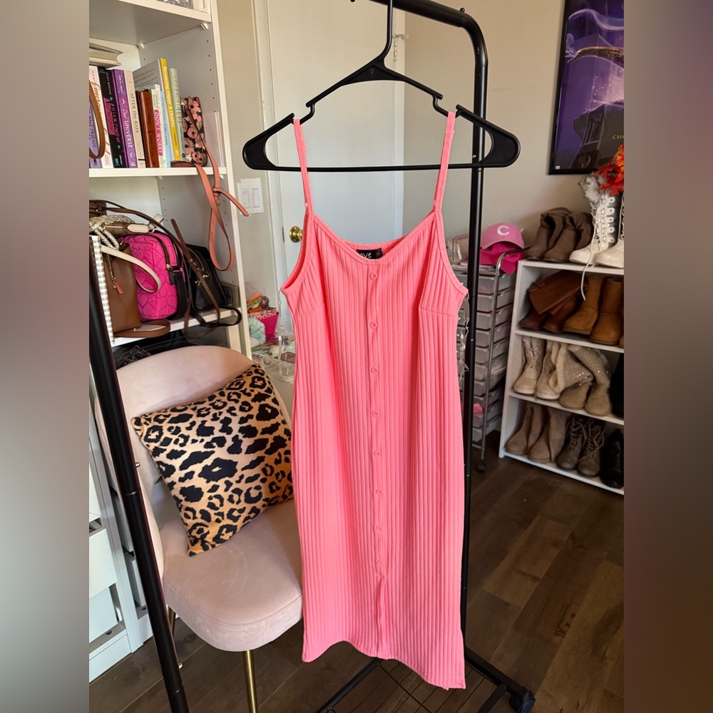 Love Pink Midi Dress with Button Detail